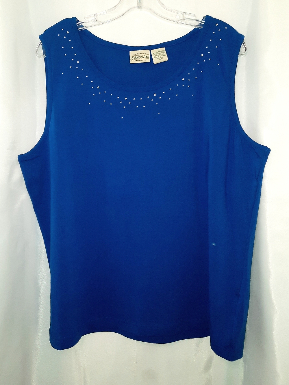 St. John's Bay Royal-Cobalt Blue Rhinestone Studded Scoop Neck Tank Women's 2X